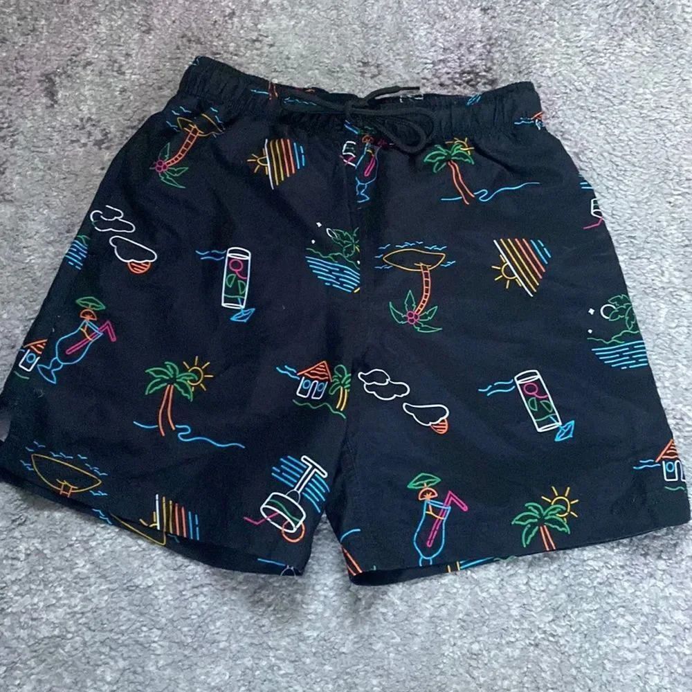 Jake Austin Men's Cocktail Paradise Print Black Swim Trunks Board Shorts Sz S